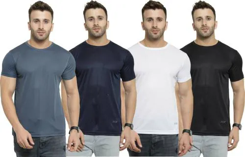 Pack of 4 AWG Dryfit Polyester Half Sleeve Sports Round Neck T-shirts for Men - Pack of 4 Solid Men Round Neck Multicolor T-Shirt
