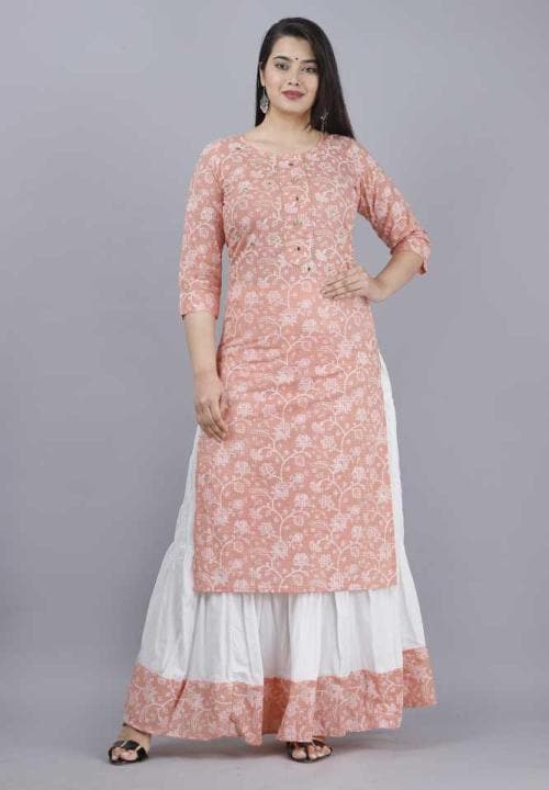 Unisets Women Pink Abstract Rayon Kurta
