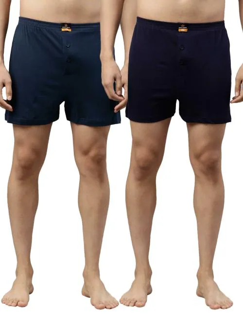Dixcy Scott Originals Men's Navy, Denim Blue Solid Cotton Pack of 2 Boxers