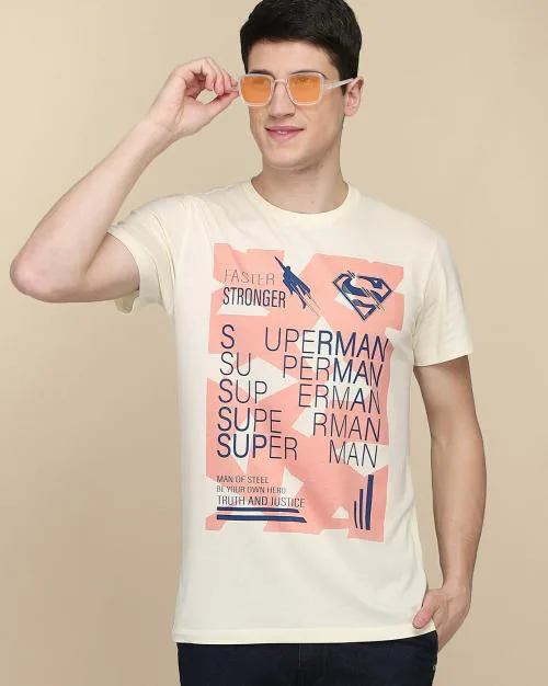 Free Authority Men Superman Printed Yellow Tshirt