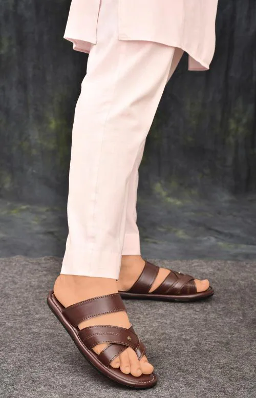 Arics Man Made Leather Slip on Slippers for Men (Brown)