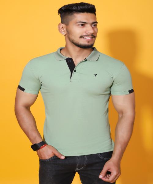 Veltick Men Solid Polo Neck Green T-Shirt