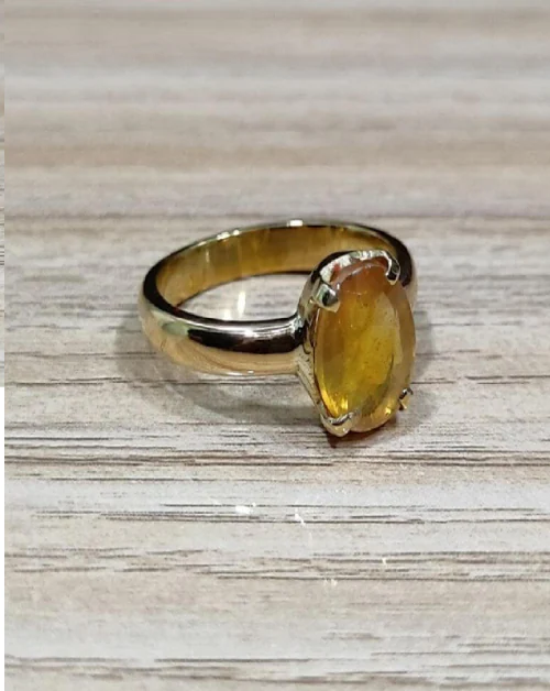 Ceylonmine Yellow Sapphire Ring Pukhraj Carat Stone Gold Plated Ring