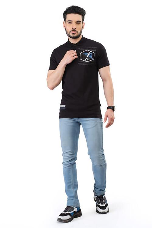 ESSA Men's Regular Fit Printed Collar T-Shirt (Casual Collar) - Black(X-Large)