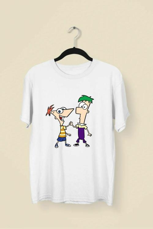 Wild Punk Phineas and Ferb Friendship 100% Cotton Premium Unisex Printed Tshirt (White)