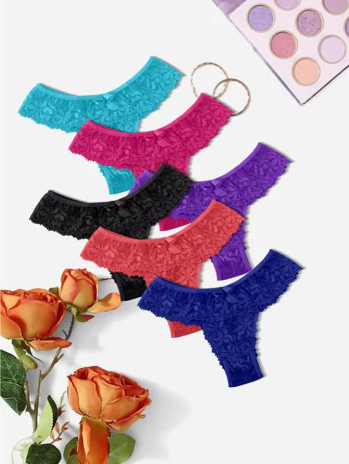 Nisixdec Stylish Net Lingerie Set for Honeymoon G String Thong Sexy Panties for Women-Valentine Gift Panty Intimate Wear Romantic Lingerie Surprise Gift for Your Gf Wife Lover-V Shape Panty-net penti Pack of 6 (Multicolor) (Size-S)