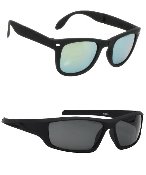 Red Leaf Men & Boys Wayfarer & Sports Sunglasses Black Frame, Silver & Grey Lens (Medium) Pack of - 2