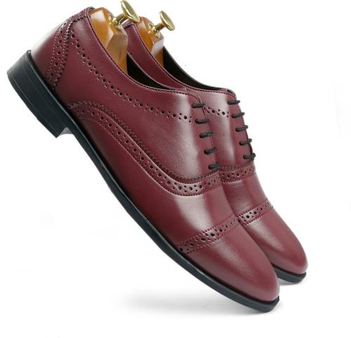 Bacca Bucci Mens Wingtip Dress Shoes for Men Business Casual Shoes, Brogues Formal Shoes,Lace up Oxford Shoe-Maroon