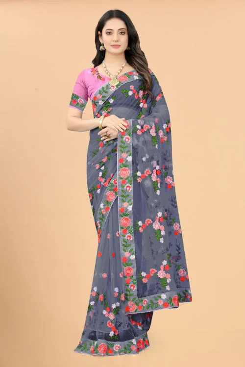 Sadika Women's Latest Sexy Trending New Model Design Collection 2023 For Party Embroidery Work Heavy Rasal Net Saree With Blouse