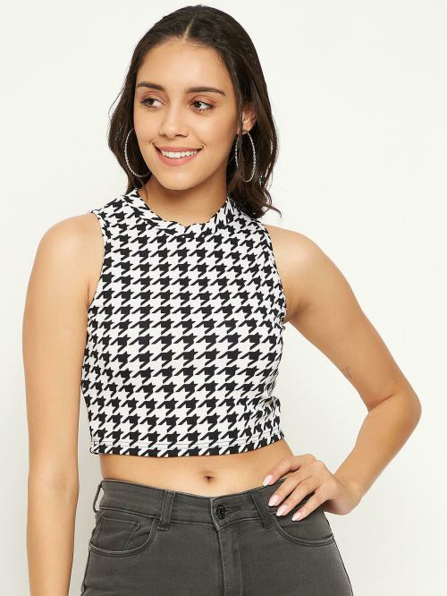 Uptownie Lite Women Black Printed Poly stretch Single Top