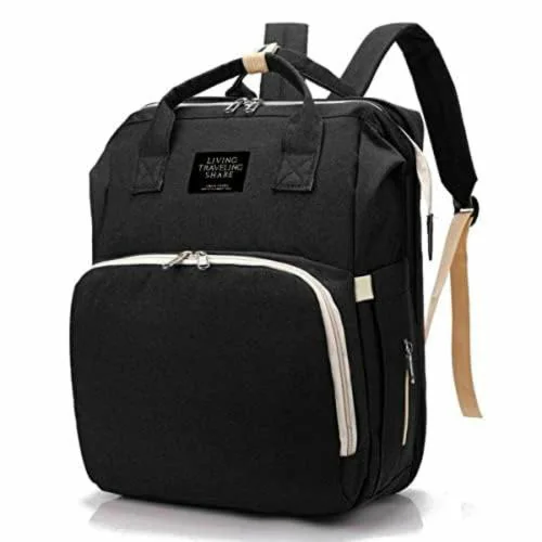 Zhola Portable Foldable Diaper Bag Backpack Multifunctional Baby Cradle Changing Station Bed Travel for Mom & Dad_Black