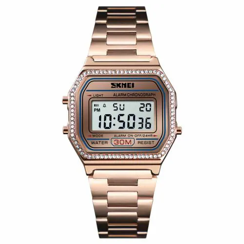 SKMEI Men's Digital Gold Stainless Steel Watch Backlit Multifunction Stopwatch Waterproof Sport Watches - 1474