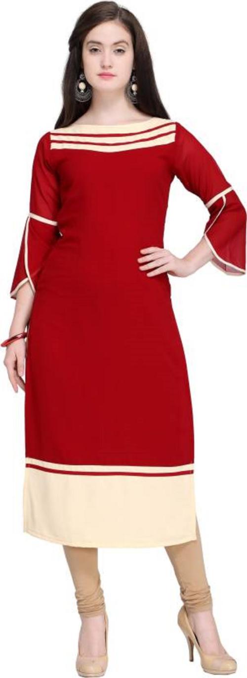 SHOPPING QUEEN Women Solid Georgette Straight Kurta (Maroon)