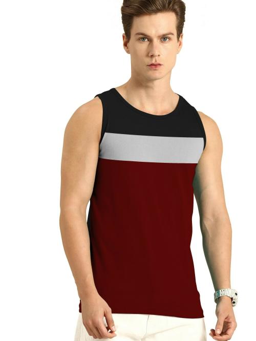 Jump Cuts Mens Colorblock Round Neck Sleeveless Black and Maroon