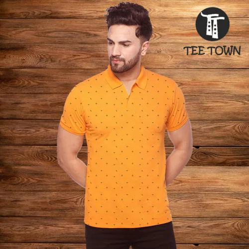 Tee Town Cotton Polo Neck Tshirt for mens Gold Dot| T shirt for men | Tshirt | Tshirt Men |