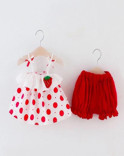 METICULOUS , Baby Girls Cotton Red Dress with Pant