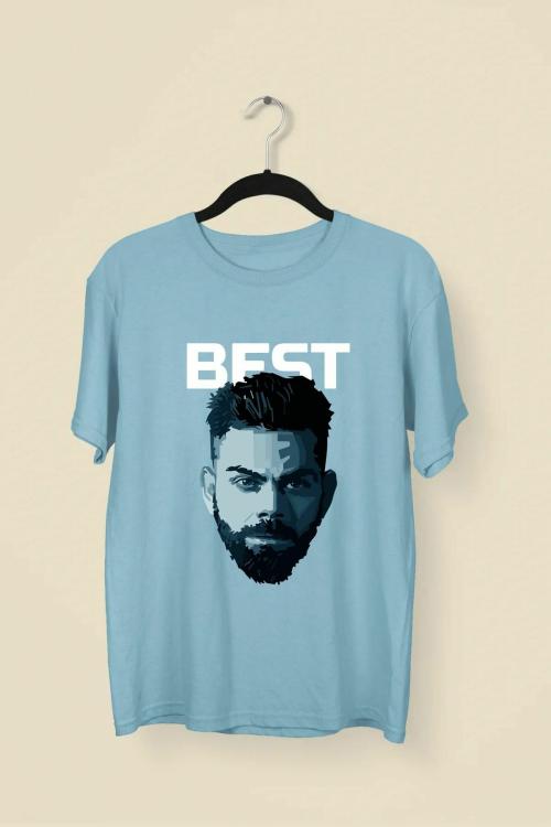 Prabhashini Virat Kohli 100% Cotton Premium Unisex Tshirt (Light Blue)