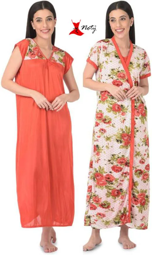 Buy Noty - Women's- Nightwear Set- Nighty with Robe- Satin Fabric- 2 Pc ...