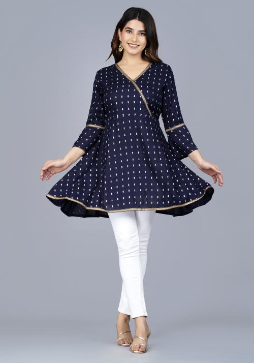 SIPET FEB STYLISH BEAUTIFUL PRINTED TOP FOR WOMEN AND GIRLS| 3/4TH SLEEVES CASUAL WEAR AND PARTY WEAR BLUE TOP FOR WOMEN AND GIRLS