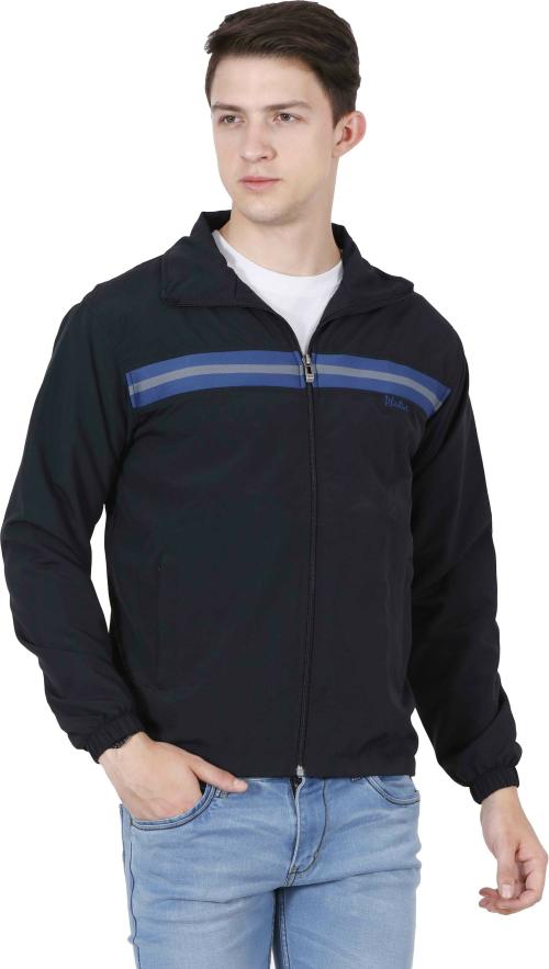 Plutus Men Black Solid Nylon Wind Cheater XL