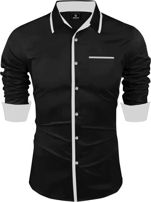 Buy Solstice Men Black Solid Pure Cotton Spread Collar Formal Shirt (L
