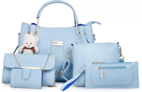 Shining Star Women's Handbag, Sling Bag, Clutch & Card Holder(Set of 5) (SKY BLUE)