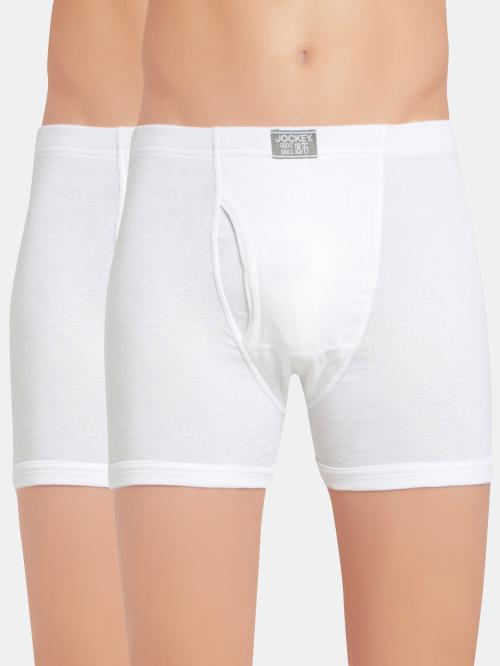 Jockey Men's White Solid Cotton Boxer Briefs