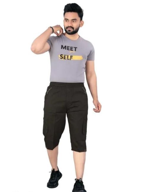 USIGO Men's Cargo Cotton Zipper 5 With Side Pocket Capri For Men-GREEN