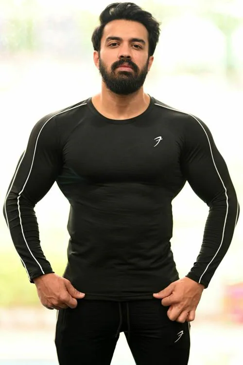 Fuaark Revival Sports and Gym Full Sleeve Piping Men's Polyester T-shirts Black