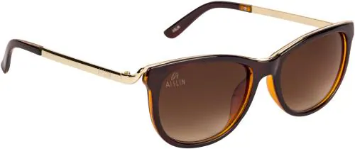 AISLIN UV Protected Wayfarer/Oval Sunglasses for Women Stylish - (Brown Lens | Brown-Gold Frame | Medium Size)
