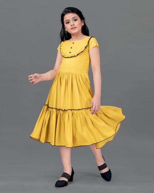 Fashion Dream Girls Yellow Solid Rayon Frock | Dresses | Kids Wear | Girls Dress | Kids Dress | Frock | Frock Girls | Girls Frock | Dresses For Girls | Kids Girl Dress | Frock For Girls