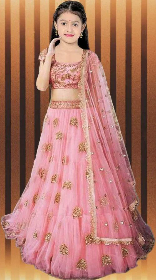 FULPARI Girls Lehenga Choli Ethnic Wear Embroidered Lehenga Choli and Dupatta Set ( Pink )