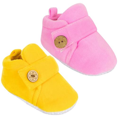 Neska Moda set of 2 pair baby boys & baby girls 6 To 9 months velvet velcro Booties