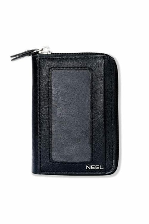 Neel PU Leather 9 Slot Credit Debit Card Holder -2 Money Wallet Zipper Coin Purse for Men and Women -Black (4.25 X 8 X 3) CM