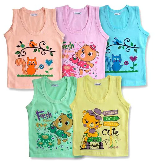 KIDSKA Baby Boy and Girl Multicolor Printed Soft Cotton Vest (Pack of 5)