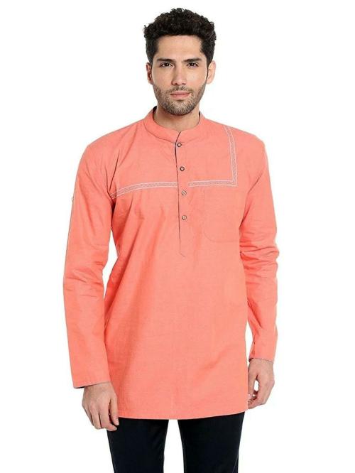 ARCHATTIRE Men Pink Cotton Designer Short Kurta (XXL)