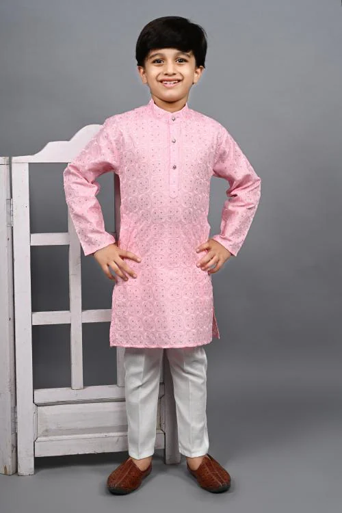 Ahhaaaa Kids Indian Ethnic Festive and Party Wear Full Sequin Embroidery Mirror Work Kurta Pajama Set for Baby & Boys
