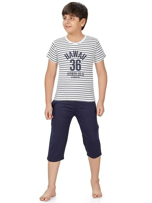 Kirasa Boys Navy Blue Striped Cotton Capri Set - 7-8Y