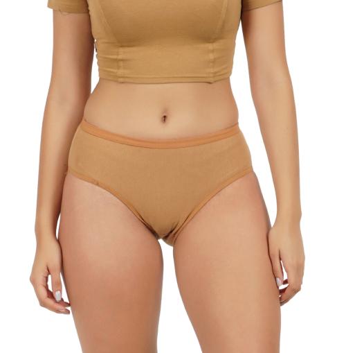 FEMULA Full Hipster Cotton Stretch Mid Waist Full Coverage Panties for Girls and Women (Colour Extra_Dark_Skin) Size S