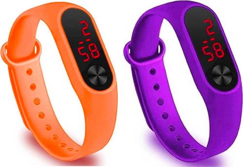 Noman Digital Black Dial Purple Strap Watch For Boys And Girls (Pack Of 2)