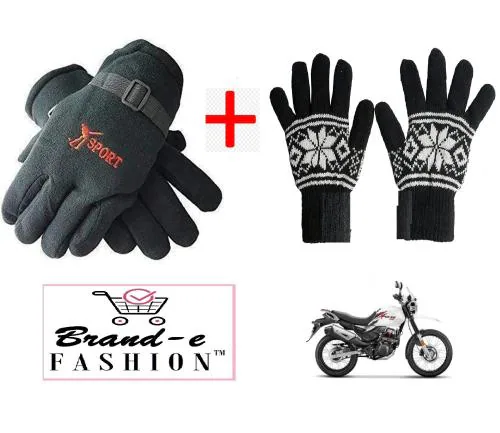 Sasta sales Thick woolen glove for men| Bike driving gloves| Riding gloves for men and women|Warm gloves for winter| Pack of 2 pair gloves|Black color||