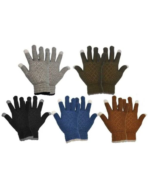 B & B BUTTONS & BOWS Touch Gloves/Woolen Unisex Touchscreen Hand Gloves for Winter/Touchscreen Compatible/Warm & Soft - Assorted - Combo (Pack of 05, Assorted-A)