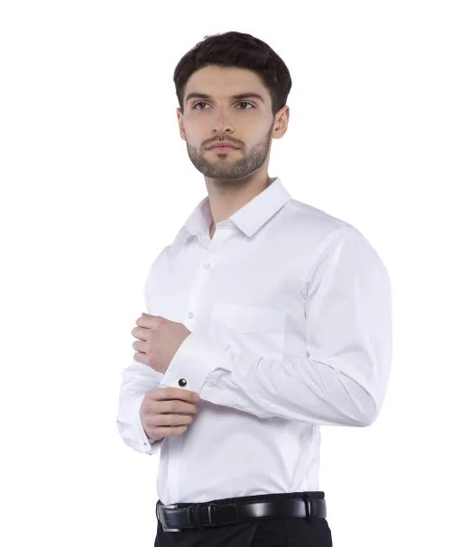 White French Cuff Solid Cotton Shirt