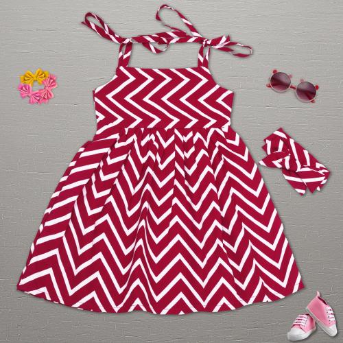 KACHHOT Baby Girls Red Self Design Crepe Midi Knee Length Casual Dress (4-5 Years)