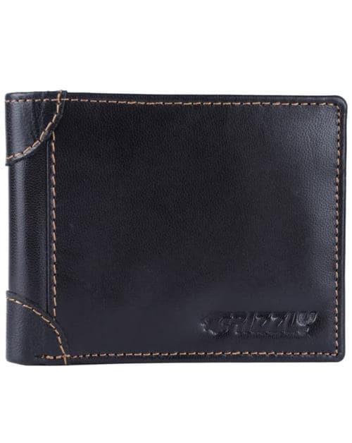 Grizzly Black Leather Mens RFID Blocking Handcrafted Wallet 345