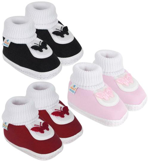 Neska Moda 3 To 6 Months Baby Boys & Girls Pack of 3 Pair Cotton Butterfly Slip On Baby Booties