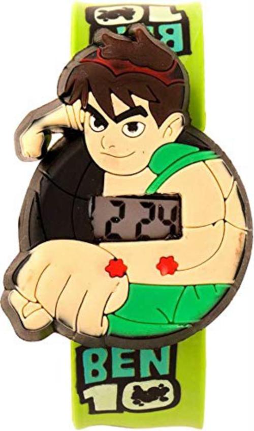 Zest4Kids Cartoon Ben 10 Shaped Slap Snap-On Silicone Digital Wrist Watch For Boys