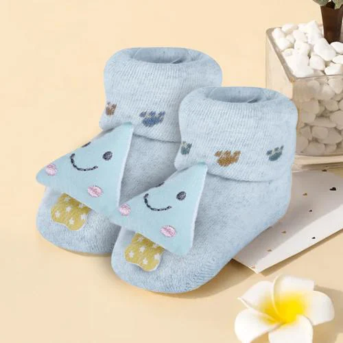 Baby Moo Smiling Tree Cotton Anti-Skid 3D Socks - Blue