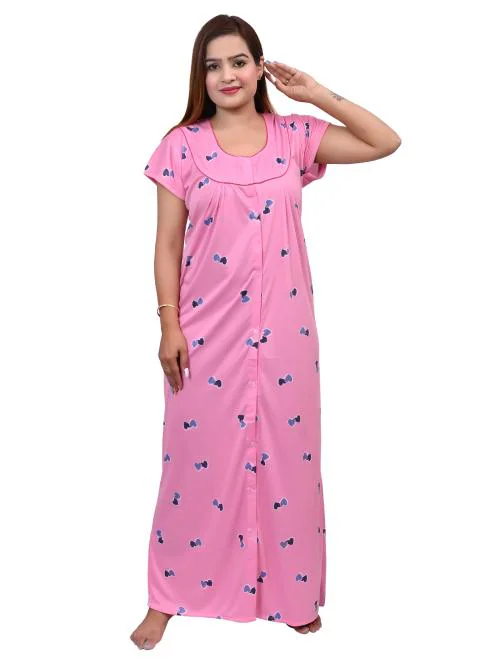 Buy NACNO Women's Hosiery Cotton Front Open Sleepwear Nighty/Maxi