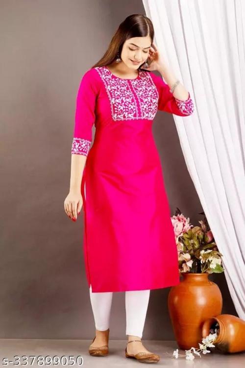 JEMCY Women's Beautiful Pure Banarasi Silk Embroidery Work Long Kurti (Pink_ XXXX-Large)